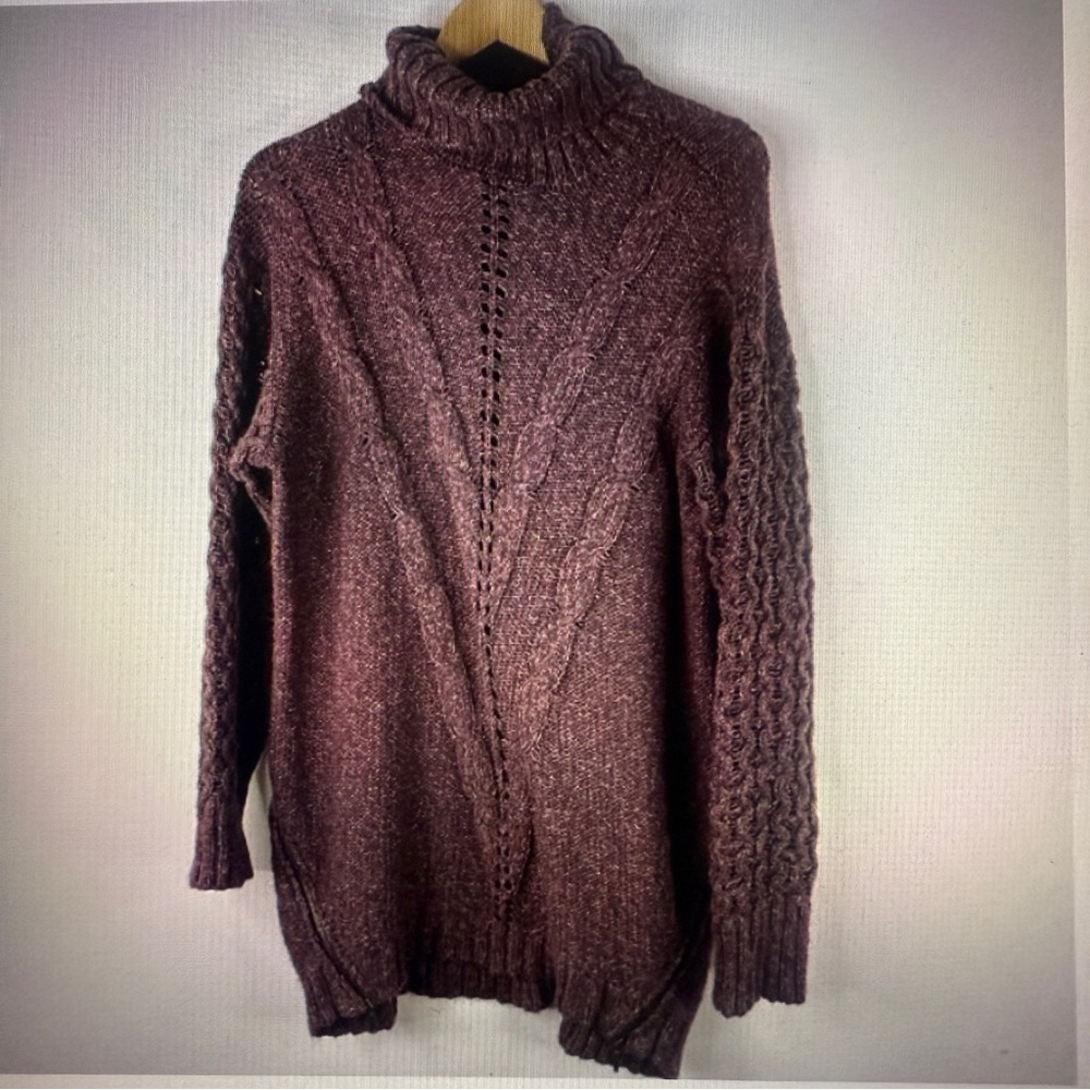 MATILDA JANE Purple Dixie Speckle Side Zip Chunky Knit Turtleneck Sweater Size L